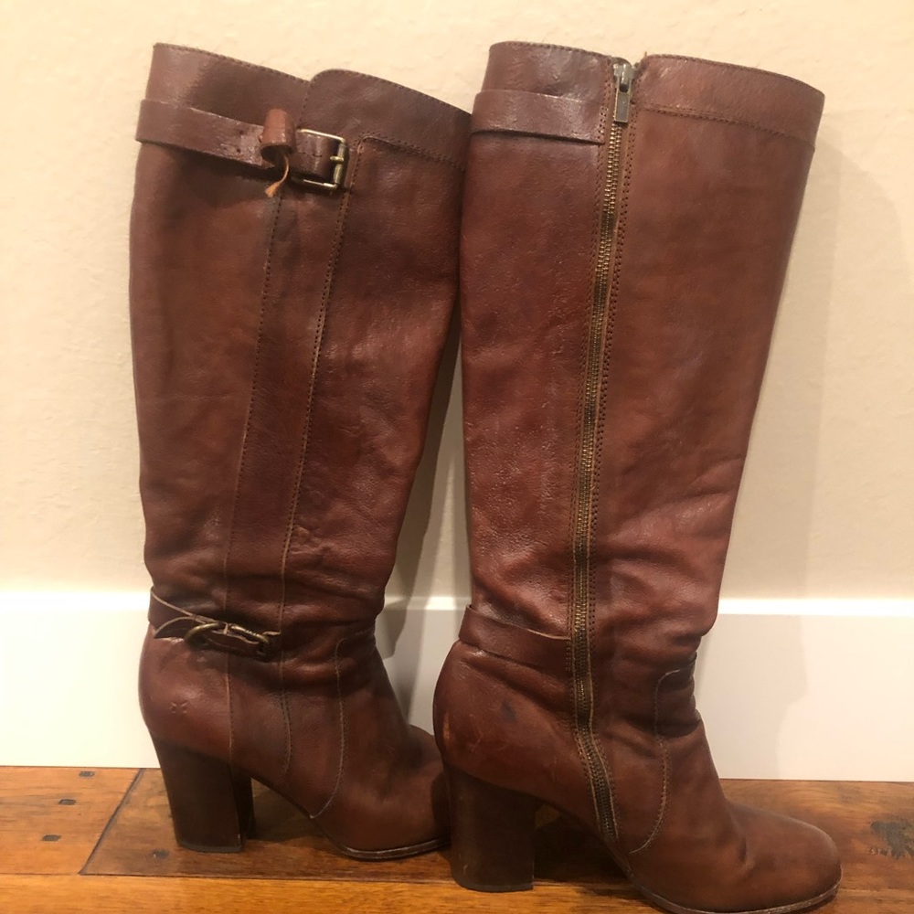 FRYE BROWN LEATHER TALL BOOTS